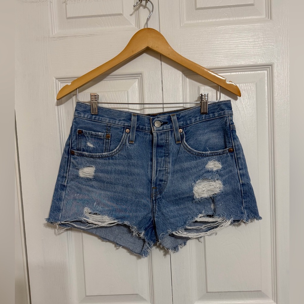 Levi’s 501 Distressed Denim Shorts, Size 27